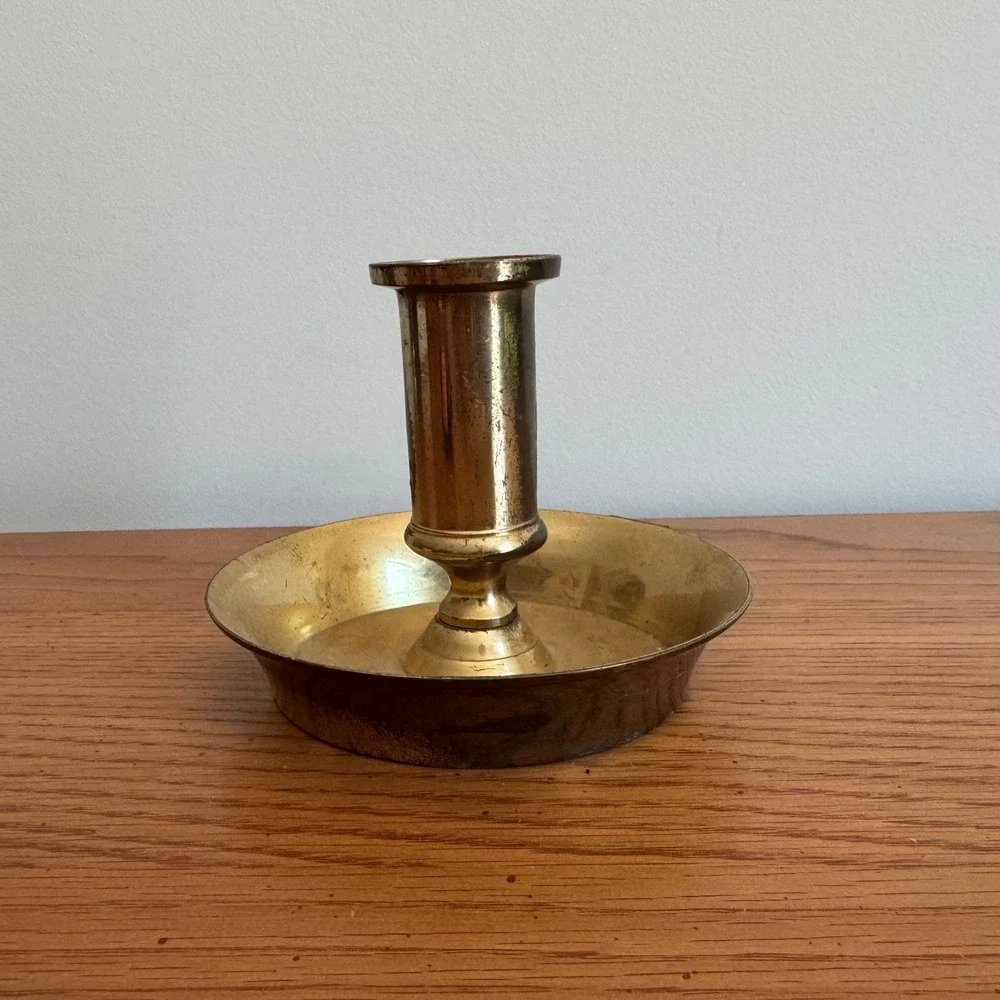 Vintage‎ Solid Brass Chamberstick Candle Holder Made in India Gold Tone